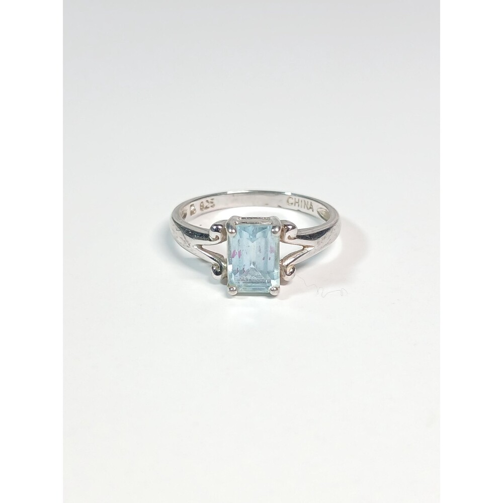 Sterling Silver 925 Blue Topaz Ring Emerald Cut Size 6